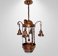 ANTIQUE LAMP Austrian Bronze & Chunk Glass Chandelier H: 35 picture