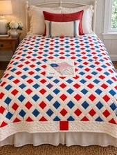 Vintage 1976 American Bicentennial Patchwork Quilt~Twin~ Embroidered Signed WOW picture