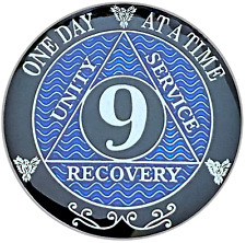 AA 9 Year Coin Blue, Silver Color Plated Medallion, Alcoholics Anonymous Coin picture