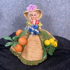 Vintage Florida Souvenir Doll Plastic Flowers Orange Pear Fruit Blue Sleep Eyes picture