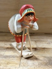 Vintage HENNING Norway Wood Carving SAMI Girl Skier Figurine Hand Carved Art picture