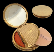 1940s ✨ RARE OSTRICH LEATHER ✨ CIRCLE COMPACT COSMETICS MIRROR ✨ ELIGN AMERICAN picture
