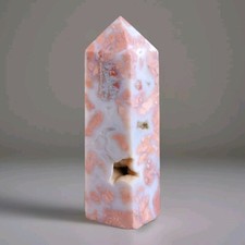 Natural Polished Druzy Petal Flower Cotton Candy Agate Tower Pillar 3.875