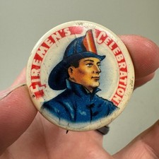 VTG Firemen's Celebration Fireman Pinback Celluloid Button c.1930s picture
