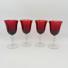 Vintage Set of 4 Luminarc  Arc Ruby Red Twisted Stem Water Wine Goblets Glasses picture