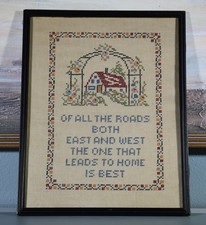 Antique Cross Handmade Stitch Sampler With Frame Dated 1937 picture