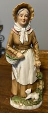 Vintage Old Lady With Basket Figurine. Homco #1409  8” Tall picture
