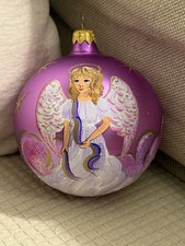 Christoper Radko Pink Ball Angel Christmas Ornament Painted Angel On The Front picture