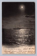 Antique NEW YORK Postcard Moonlight NEW YORK Harbor Ship 1906 picture