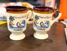 Vintage Panama City Beach Florida Souvenir Mug Set of 2 Footed Mugs picture