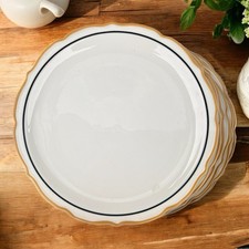 Set Of 6 Syracuse 9in Plates . Black And Mustard Yellow Scalloped Edge picture
