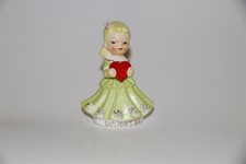 Vintage Saturday's Girl Figurine Japan Spaghetti Trim Green Dress Red Heart picture