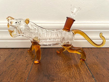 9.5” Premium Glass Water Pipe Art Clear Amber Tiger Big Cat 14mm picture