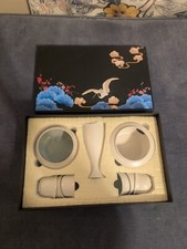 9 Pc. Ceramic Sake Set In Traditional Japanese Carrying Box (White) picture