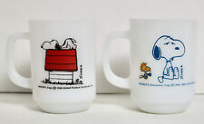 Peanuts Snoopy set of 2 milk glass Fire King mugs vintage Allergic Coffee Break picture