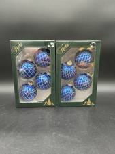 Krebs Glass Blue Gold Glitter  Christmas Ornaments Lot Of 2 Packs 8 Ornaments picture