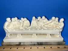 Vtg LAST SUPPER Hand Carved ITALY 10” x 3.5” Carved Alabaster Signed Heavy PAT picture