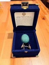 RARE FABERGE IMPERIAL GREEN AVENTURINE MINI GEMSTONE EGG STAND MARKED 925 MIB picture
