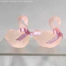 Lenox Frosted Pink Glass Swan Figurines Set with Pink Ribbons picture
