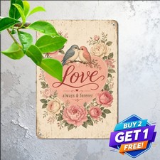Love Birds In Heart Blossom Tree Sign Sweet Romantic Floral Metal Tin Plaque picture