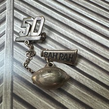Vintage 50’s Football Charm Megaphone Lapel Pin Rah Rah Cheerleader Sweater Pin picture