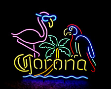 Corona Beer Flamingo Bird & Parrot Light Up LED Sign Game Room Tiki Bar Pub NEW picture