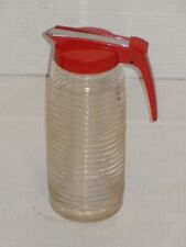 VINTAGE VALIRA MADE IN SPAIN RIBBED GLASS RED HANDLE SLIDE SPOUT TALL PITCHER picture