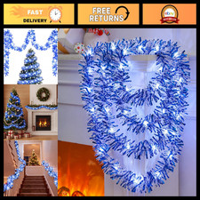 16.4ft Lighted Tinsel Twist Garland - White & Blue Christmas Decor, Holiday Ligh picture