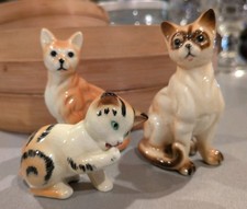 Vintage Ceramic Cat Figurines Set of 3 Hand Painted Siamese Tabby Miniature Cats picture