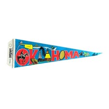 Vintage Oklahoma Souvenir Felt Pennant 26in Will Rogers Buffalo Teepee picture