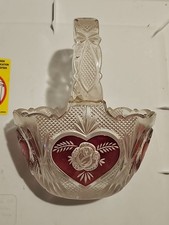 Vintage Enesco Lead Crystal Basket Red Heart Rose Germany  picture
