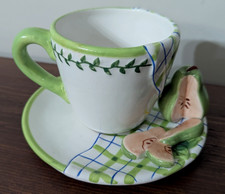 Ganz Bella Casa 8oz Teacup & Saucer Ceramic 3D Pear & Pear Slices On Plate picture