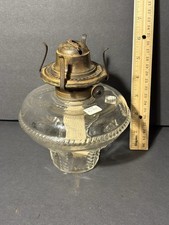Antique 19th C. Twisted Rope ? Pattern Glass Oil Lamp Font W/  Bridgeport Burner picture