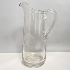 Vintage 12” Floral Etched Glass Heavyweight Pitcher picture