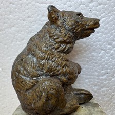 Antique Bronze? Grizzly Bear Stone Stand Metal Paper Weight Sitting Figurine picture
