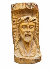 Hand Carved Olive Wood Jesus Face Statue Holy Land Wooden Christ Crust Log Decor picture