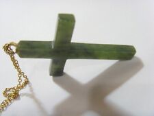 Antique green jade large cross pendant religious faith Christian necklace 51732 picture