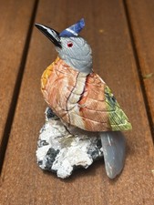 REAL GEMSTONE HANDMADE Kingfisher Bird SCULPTURE on CRYSTAL, CARVING 4.5