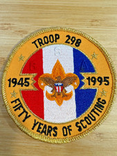 1995 BSA Troop 298 50 Years of Scouting Patch – Red White Blue Gold Anniversary picture