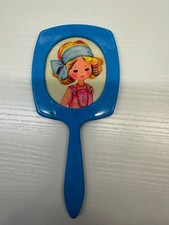 1960’s Vintage Plastic Blue Hand Held Vanity Mirror Girl's Portrait picture