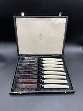 Kirk's Kirk Forged Stainless Sheffield England Knife Set 8 W/ Case White Ivory picture