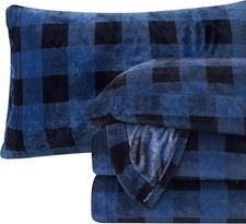 Elegant Comfort Queen Velvet Flannel Sheet Set, 4PC, Buffalo Blue picture