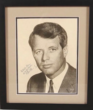 Robert F. Kennedy Framed SIGNED Black & White Portrait Photo Autograph picture