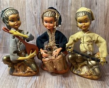Vintage Tilso Lot Of 3 Golden Fantasy Pixie Elves Instrument Figurines Drum picture