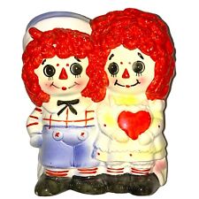Vintage Raggedy Ann Andy Ceramic Planter Red Heart Blue White Rubens Japan 1970s picture