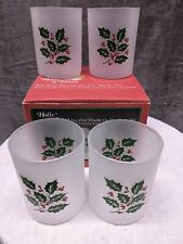 4 Vintage Indiana Glass Holly ’n Frost Double On the Rocks Christmas Glasses NEW picture