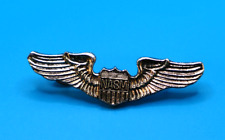National Air Space Museum Wings Pin Badge Shield NASM Vintage Brass Tone Metal picture