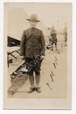 WW1 Soldier in Uniform outside Tents, Vintage RPPC Real Photo Postcard c1914-18 picture