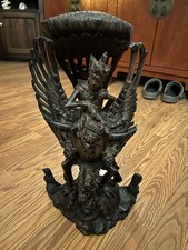 Antique Makassar Ebony Vishnu Riding Garuda Balinese Master Carvers Wood Statue picture