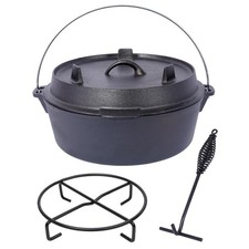 8 Quart Pre-Seasoned Cast Iron Dutch Oven With Skillet Lid, Camping Deep Pot picture